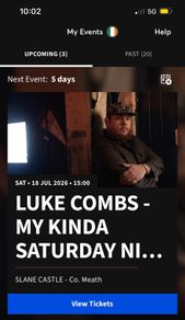 2 x Luke Combs Saturday Tickets