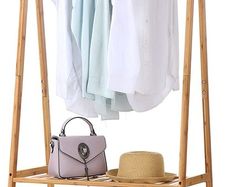 Bamboo Clothes Rack Portable Extra Large Garment Rack 2-Tire Storage Box Shelves for Entryway and Bed Room