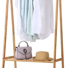 Bamboo Clothes Rack Portable Extra Large Garment Rack 2-Tire Storage Box Shelves for Entryway and Bed Room