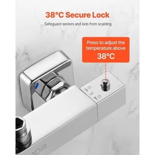 Thermostatic Shower Faucet Valve, 38C Secure Lock Thermostatic Shower Faucet Valve, Hot Cold Water Showering Faucets Temperature Control Valves