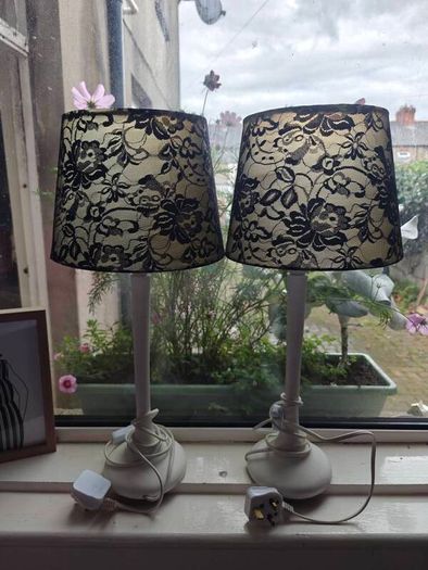 Two black and white lamps