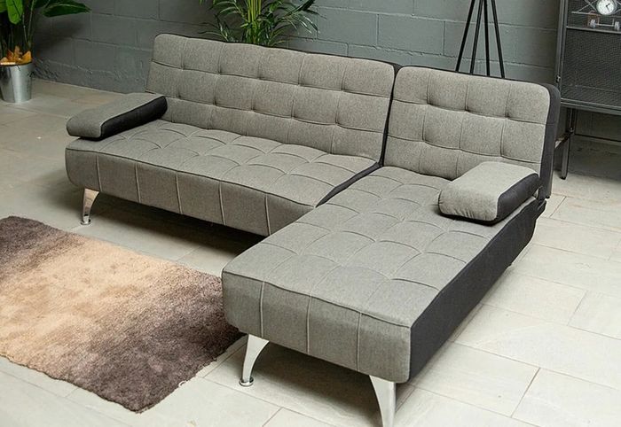 DARK GREY fabric Sofa Bed with Chaise and Cushions