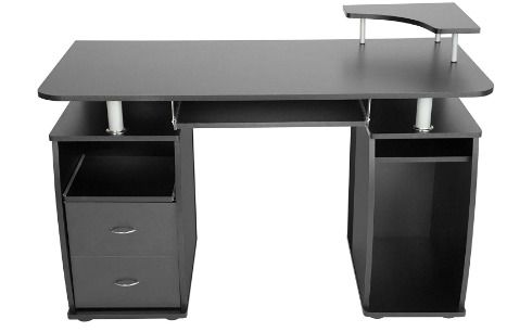 Computer Desk Office Table with Extendible Keyboard Shelf and Two Drawers Various Colour Black