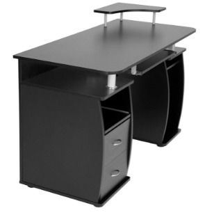 Computer Desk Office Table with Extendible Keyboard Shelf and Two Drawers Various Colour Black