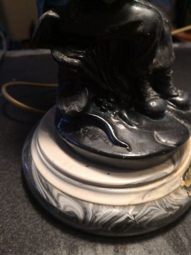 Bronze and marble lamp with signed antique glass shade