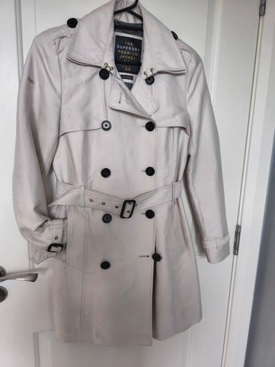 Superdry Premium Trench Coat Cream Size XS EU 36