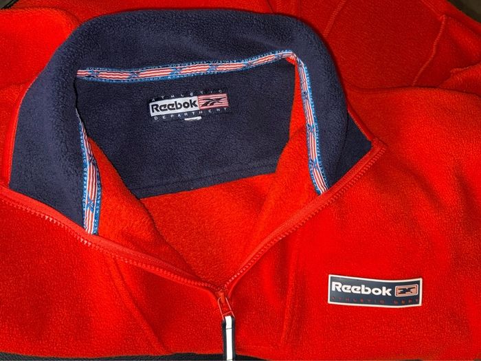Vintage Reebok Red/Orange Fleece Quarter Zip Pullover Jacket Y2K Size L-XL