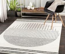 Nairobi Geometric Rug - Scandi Area Rugs Living Room, Dining, Kitchen - Modern Aztec Abstract Rugs for Bedroom - Berber Boho Rug Style, Easy Care - Large Rug 130x170cm Ivory, Black and Cream Rug (FREE POSTAGE)