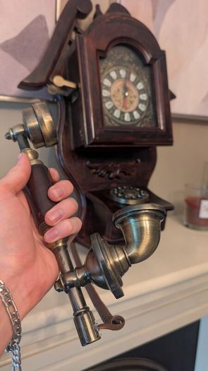 Vintage Style Wooden Wall Clock and Telephone