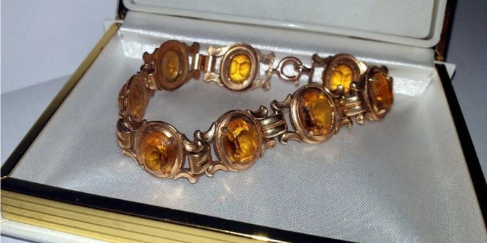 Vintage K&L 14ct Gold & Amber Bracelet