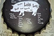 Vintage-style Metal Wall Sign is a Giant Beer Bottle Cap Designed to Show the Various Cuts of Pork, Postage Available or Collection