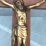 16" Mid Century Brass Christ on Mahogany cross Image 5