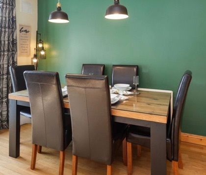 Rustic Wooden Table (180cm) & 6 Black Chairs