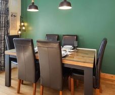 Rustic Wooden Table (180cm) & 6 Black Chairs