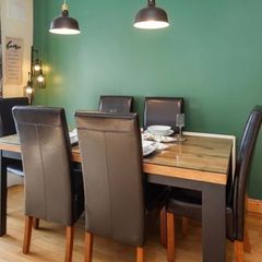 Rustic Wooden Table (180cm) & 6 Black Chairs