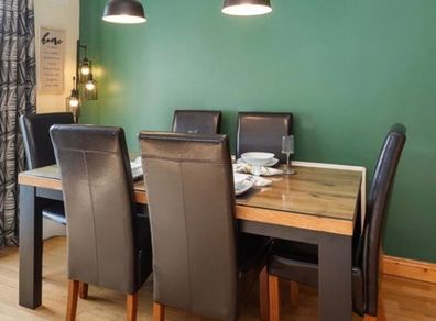 Rustic Wooden Table (180cm) & 6 Black Chairs
