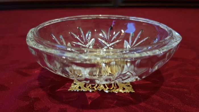 Killarney Crystal Cut Crystal Glass Congratulations On Your Wedding Lidded Jewelry Dish / Bowl With 22 Carat Gold Cover Handle and Footed Base Finishing Made In I