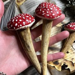 Irish Deer Antler and Amanita Muscaria Mushroom Plant Decoration