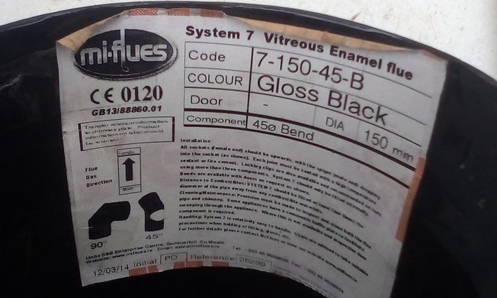 45 Degree Bend Stove Flue Mi-Flue Gloss 6'' 150mm BRAND NEW