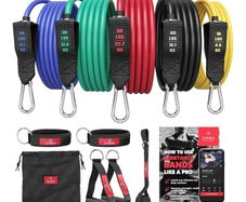 Resistance Bands Set with Handles, Door Anchor, Ankle Straps + Exercise Ebook