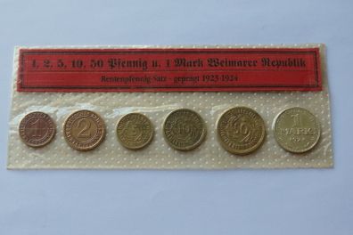 Germany 1924 coins set incl silver 1 mark | original post WWI