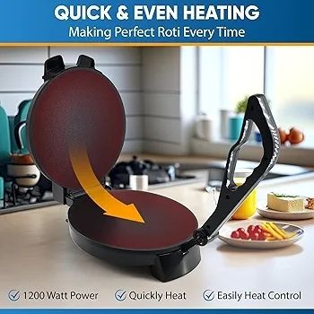 25.4cm Roti Maker Machine with Free Roti Heater and Removable Handle - Indian Chapati, Tortilla, Roti AC220-240V 50/60Hz 1200W