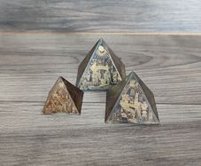 X3 Vintage Etched Brass Egyptian Revival pyramids Paperweights