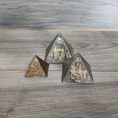 X3 Vintage Etched Brass Egyptian Revival pyramids Paperweights