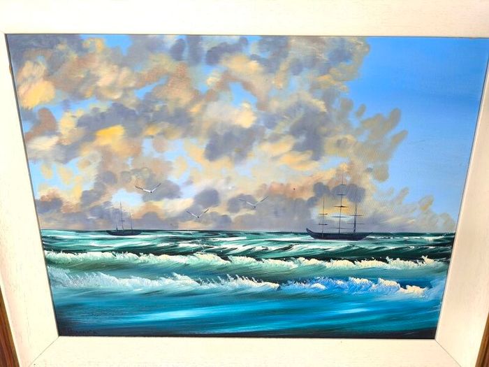 Seascape Oil on Canvas Painting 32/26in