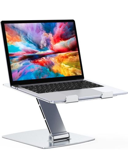 Laptop Stand Adjustable Height, Ergonomic Air-Ventilated Laptop Riser Holder for Desk, Aluminum Foldable Laptop Cooling Pads Computer Stand Compatible with MacBook Air Pro (10-16")-Silver
