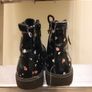 H and M Kids Black Boots Cute Bunny and Flower Design Size 9 Image 4