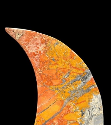 Maligano jasper Crescent Moon Shape - Natural Stone, Metal Stand