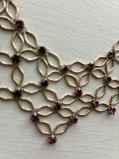 Vintage Art Deco Amethyst Purple Rhinestone Lattice Bib Necklace