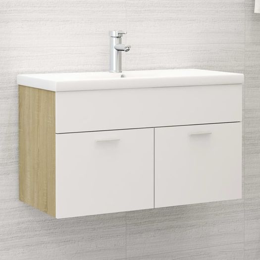 Sink Cabinet with Built-in Basin White and Sonoma Oak Chipboard