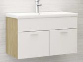 Sink Cabinet with Built-in Basin White and Sonoma Oak Chipboard