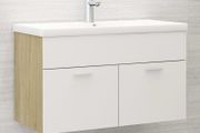 Sink Cabinet with Built-in Basin White and Sonoma Oak Chipboard