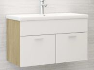 main image for ad Sink Cabinet with Built-in Basin White and Sonoma Oak Chipboard