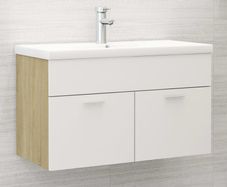 Sink Cabinet with Built-in Basin White and Sonoma Oak Chipboard