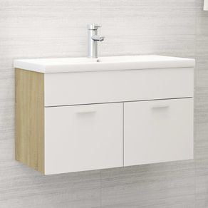Sink Cabinet with Built-in Basin White and Sonoma Oak Chipboard