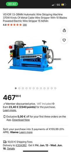 5-40MM Automatic Wire Stripping Machine 370W Kinds Of Metal Cable Wire Stripper With 10 Blades Powered Electric Wire Stripper 15 M/Min