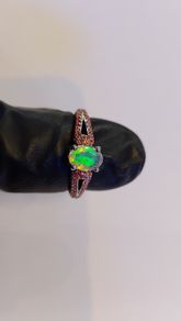 Natural Opal & Orange Sapphire ring silver 925