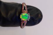 Natural Opal &amp; Orange Sapphire ring silver 925