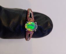 Natural Opal & Orange Sapphire ring silver 925