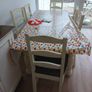 7ft farmhouse dining tabke and 6 chairs. Sine markings as well used over years. Very sturdy. Selling as downsizing. Image 4