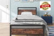 3ft Single Bed Frame with Wood Headboard,Heavy Duty Metal Bed Frame Single Bed, Strong Metal Slats,No Box Spring Needed,Under Bed Storage,Noise Free,Easy Assembly,Brown