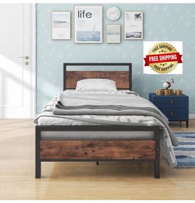 3ft Single Bed Frame with Wood Headboard,Heavy Duty Metal Bed Frame Single Bed, Strong Metal Slats,No Box Spring Needed,Under Bed Storage,Noise Free,Easy Assembly,Brown