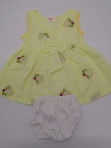 Pretty Baby Girls Yellow Embroidered Cotton Dress With Pants  Length 14 Inches