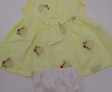Pretty Baby Girls Yellow Embroidered Cotton Dress With Pants  Length 14 Inches