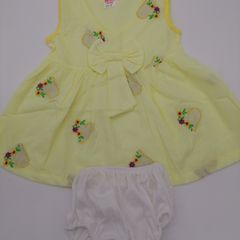Pretty Baby Girls Yellow Embroidered Cotton Dress With Pants  Length 14 Inches