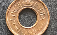 British India George VI 1945 1 Pice on copper coin